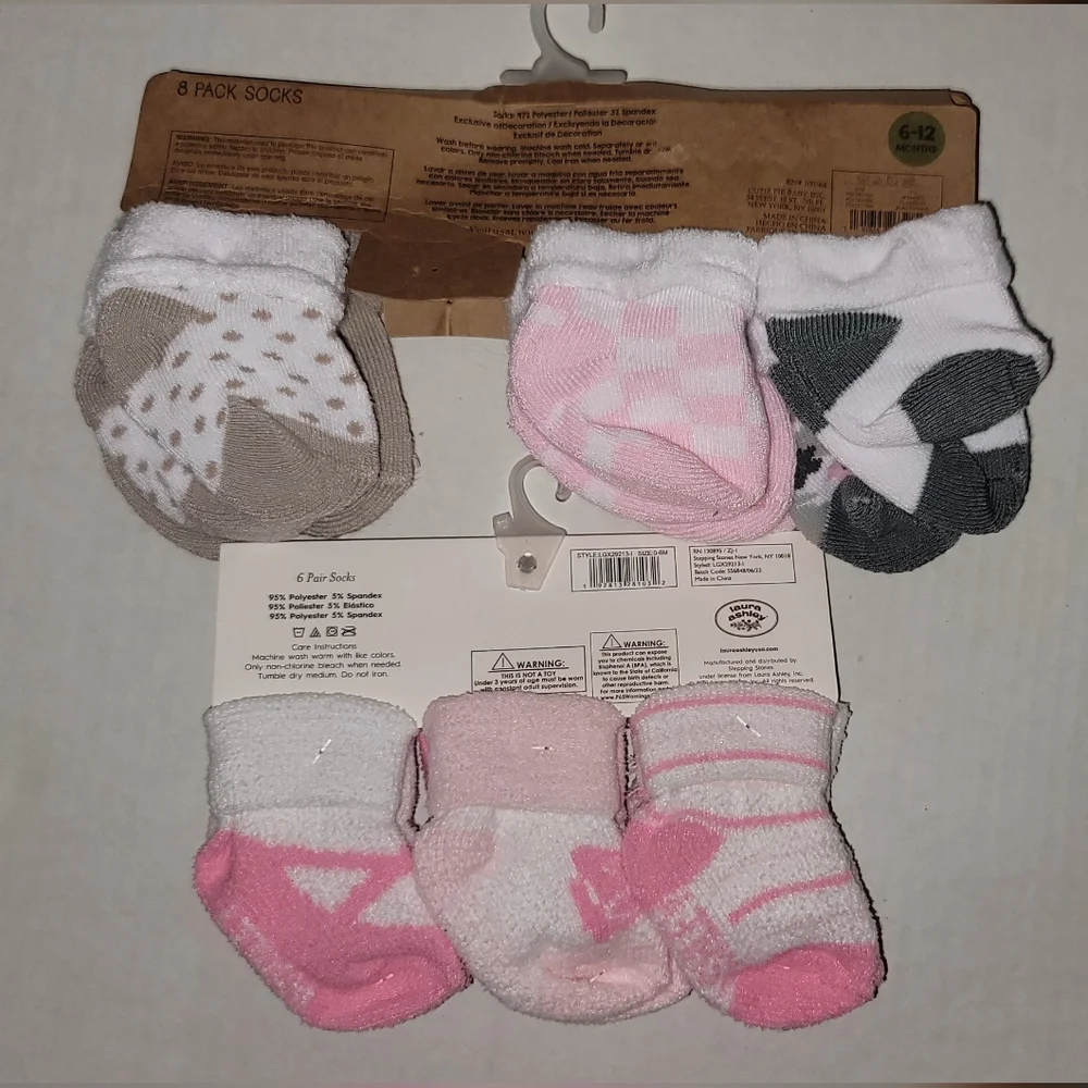 LAURA Ashley Chick Pea socks baby pink white gray ballerina 0 - 6 M